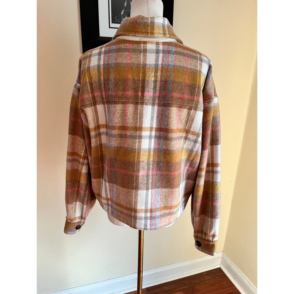 Thml Brown Plaid Cropped Shacket Button Front Siz… - image 7